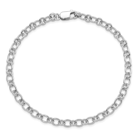 925 SS 5.25mm Oval & Round Link Lobster Clasp Charm Anklet Chain Starter, 10" - Picture 4 of 4